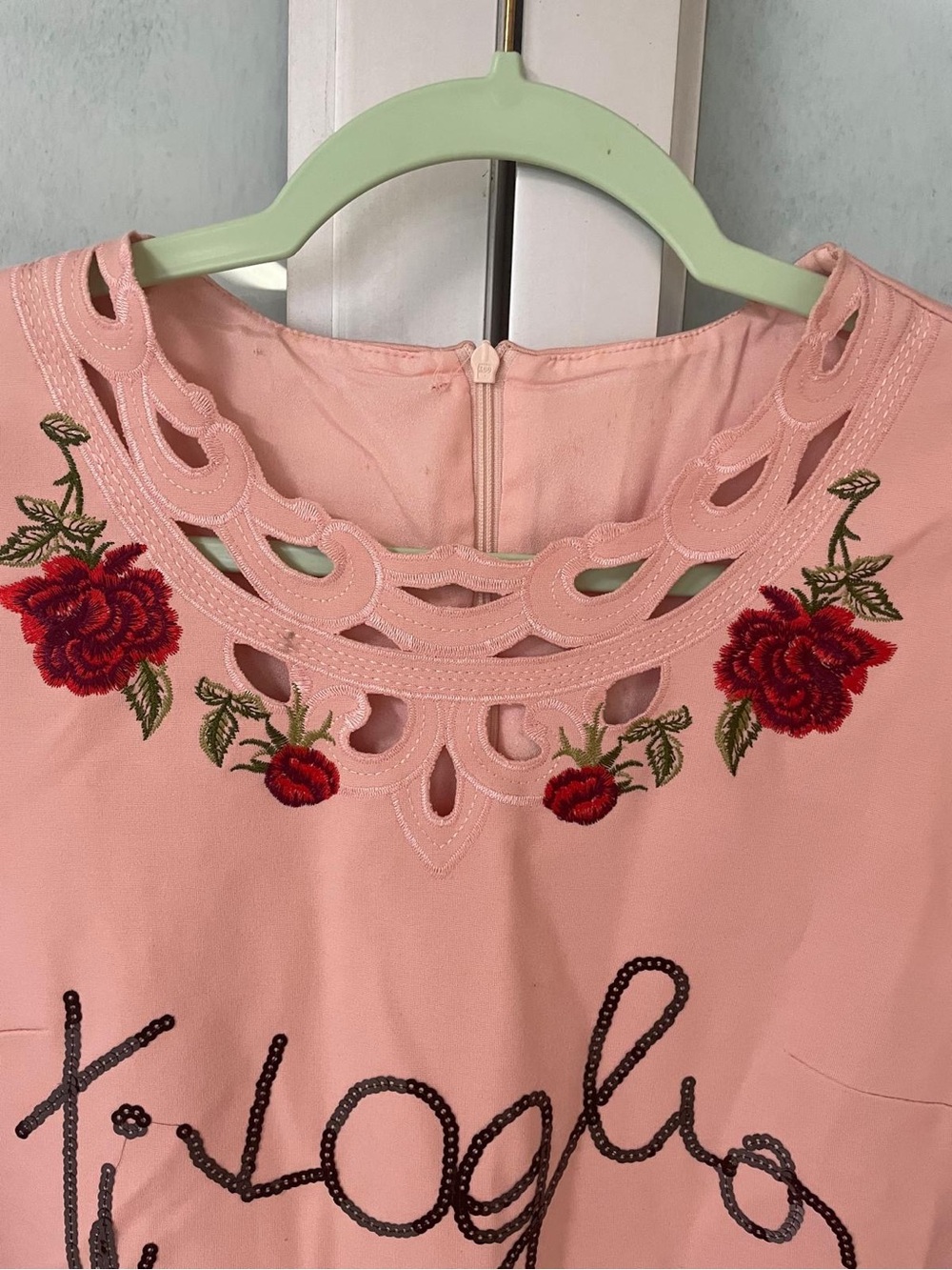 Women's Embroidered Pink Floral Lace-Trim Dress design inspired - Picture 2 of 9